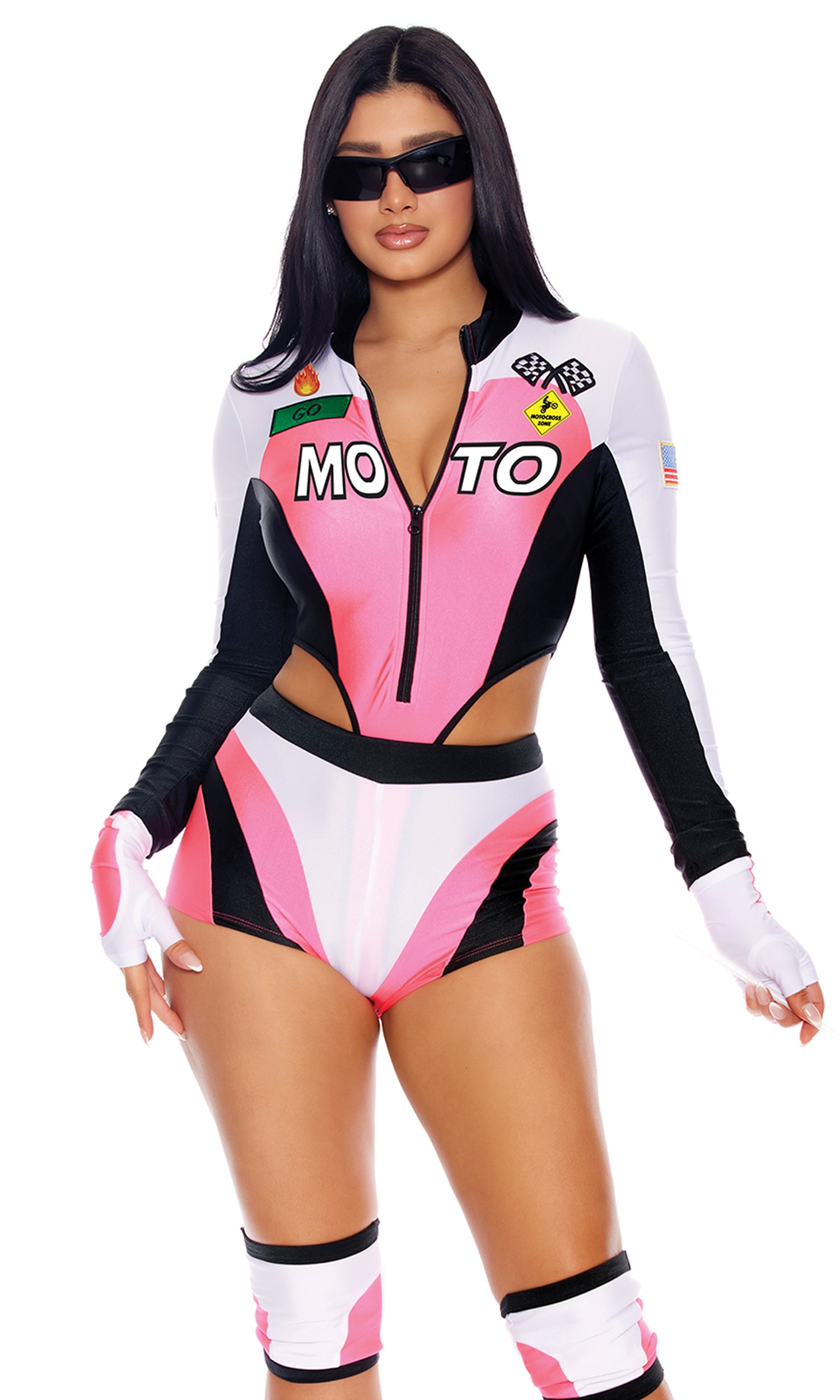 Moto Mami Sexy Racer Costume | Neon Pink Moto Mami Sexy Racer Costume | Neon Pink