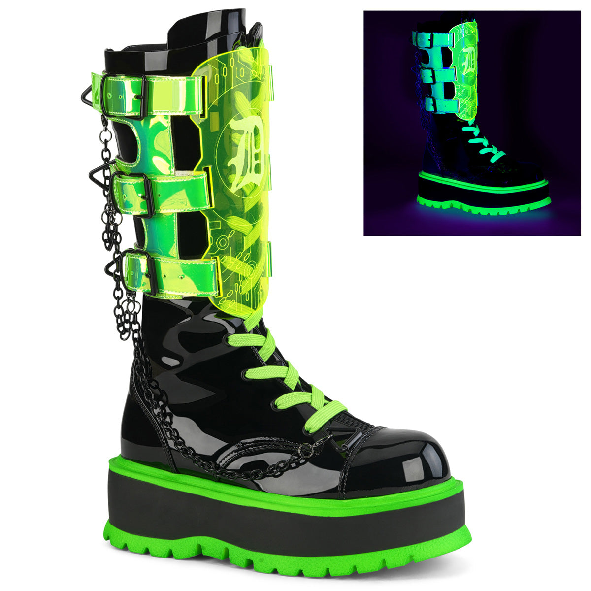 Demonia SLACKER-156 UV Neon Platform Boots – Electrique Boutique