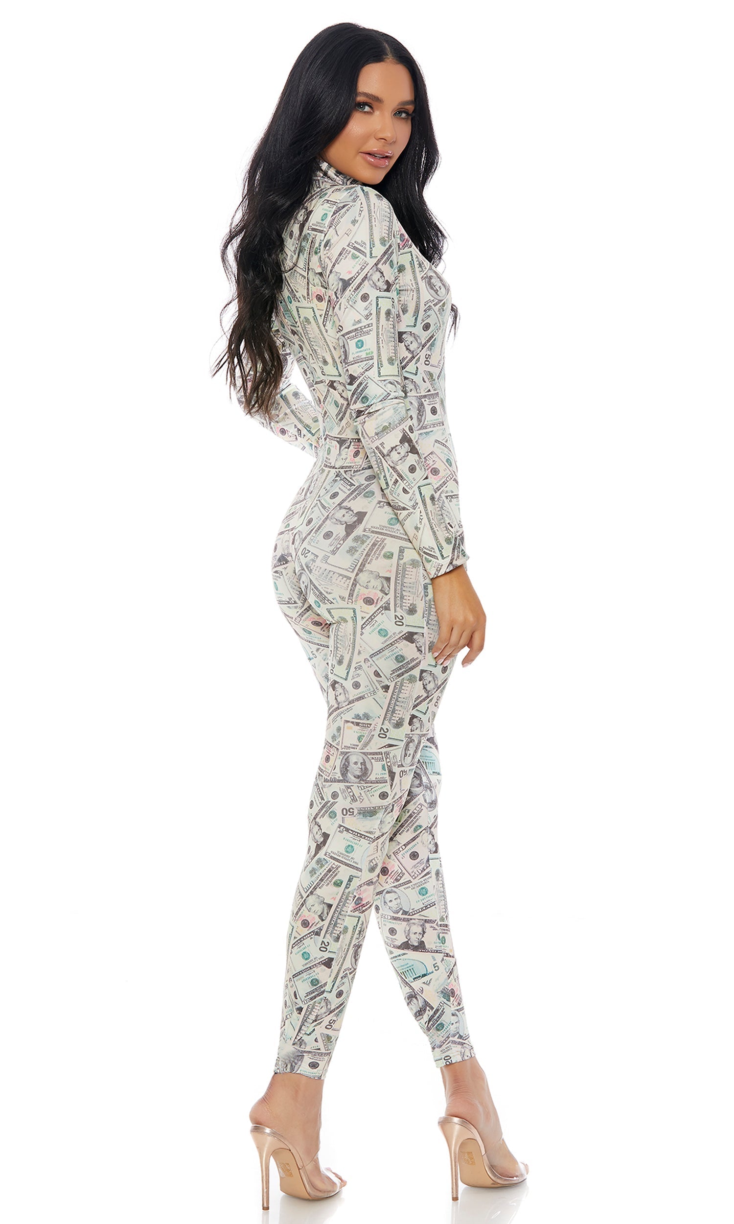 Zipfront Money Print Jumpsuit by Forplay