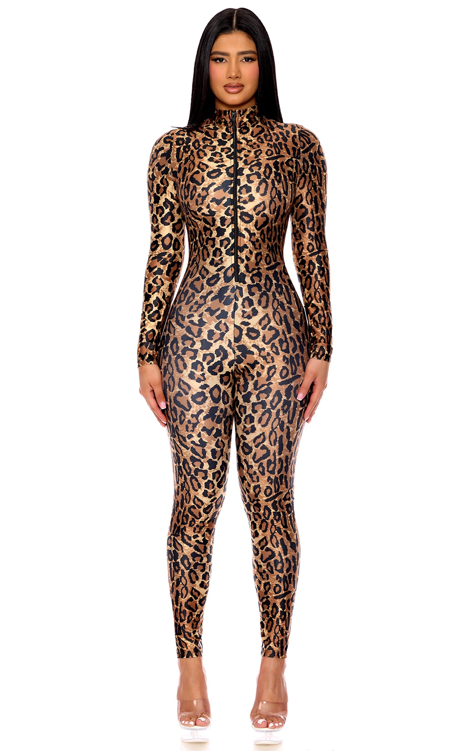 Leopard Zipfront Jumpsuit