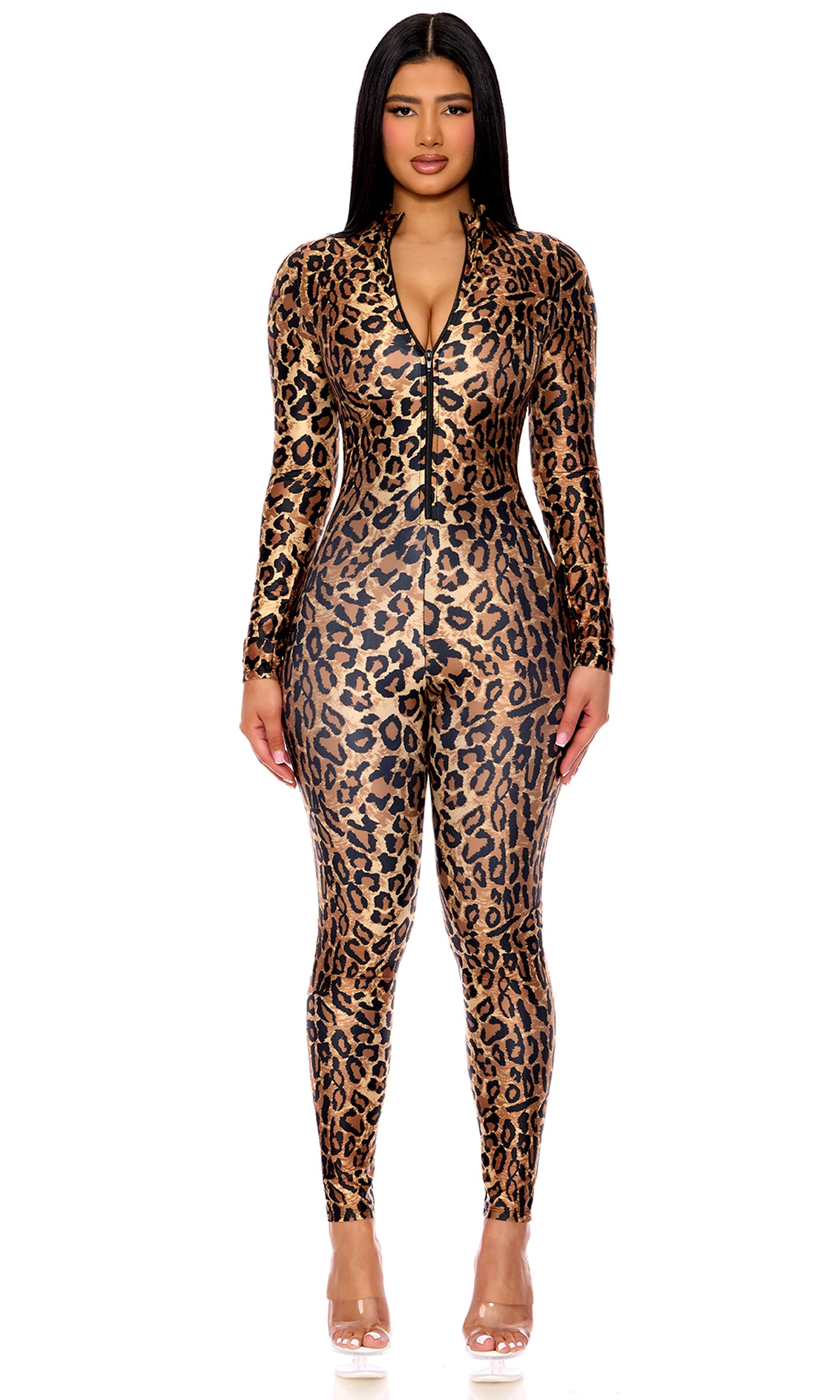 Leopard Zipfront Jumpsuit