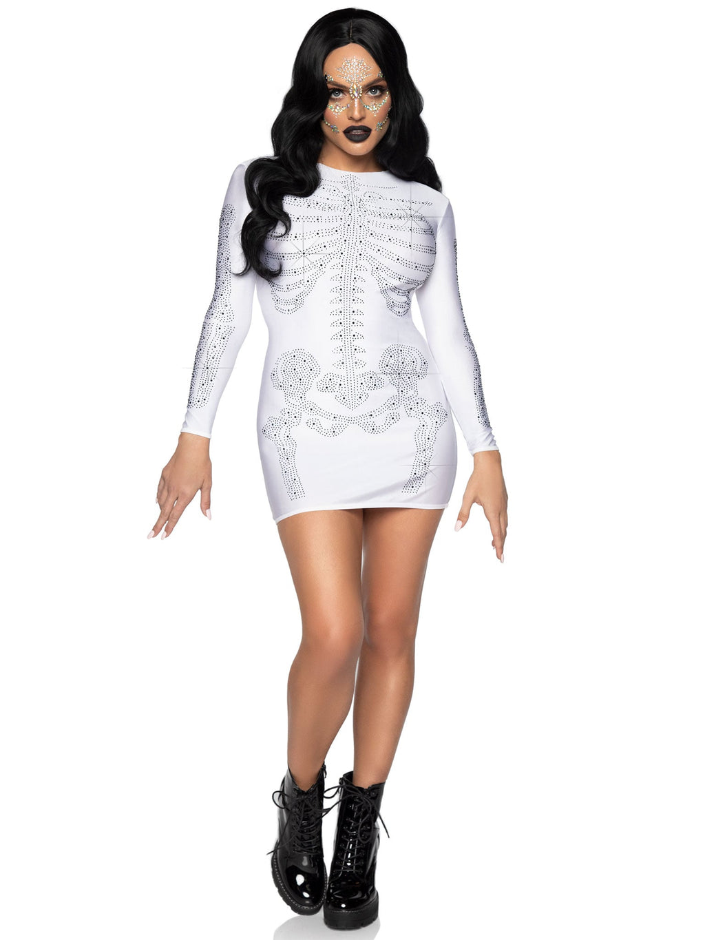 Spandex Rhinestone Skeleton Dress Costume
