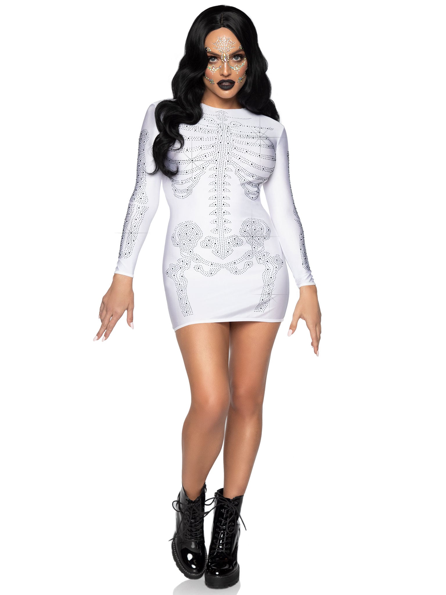 Spandex Rhinestone Skeleton Dress Costume