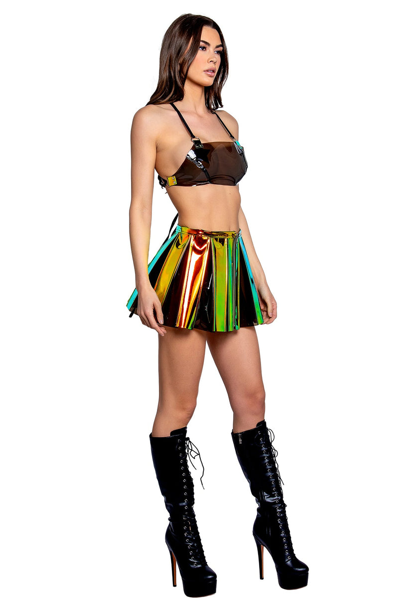 Pleated Vinyl Skirt with Chain Trim main image 1