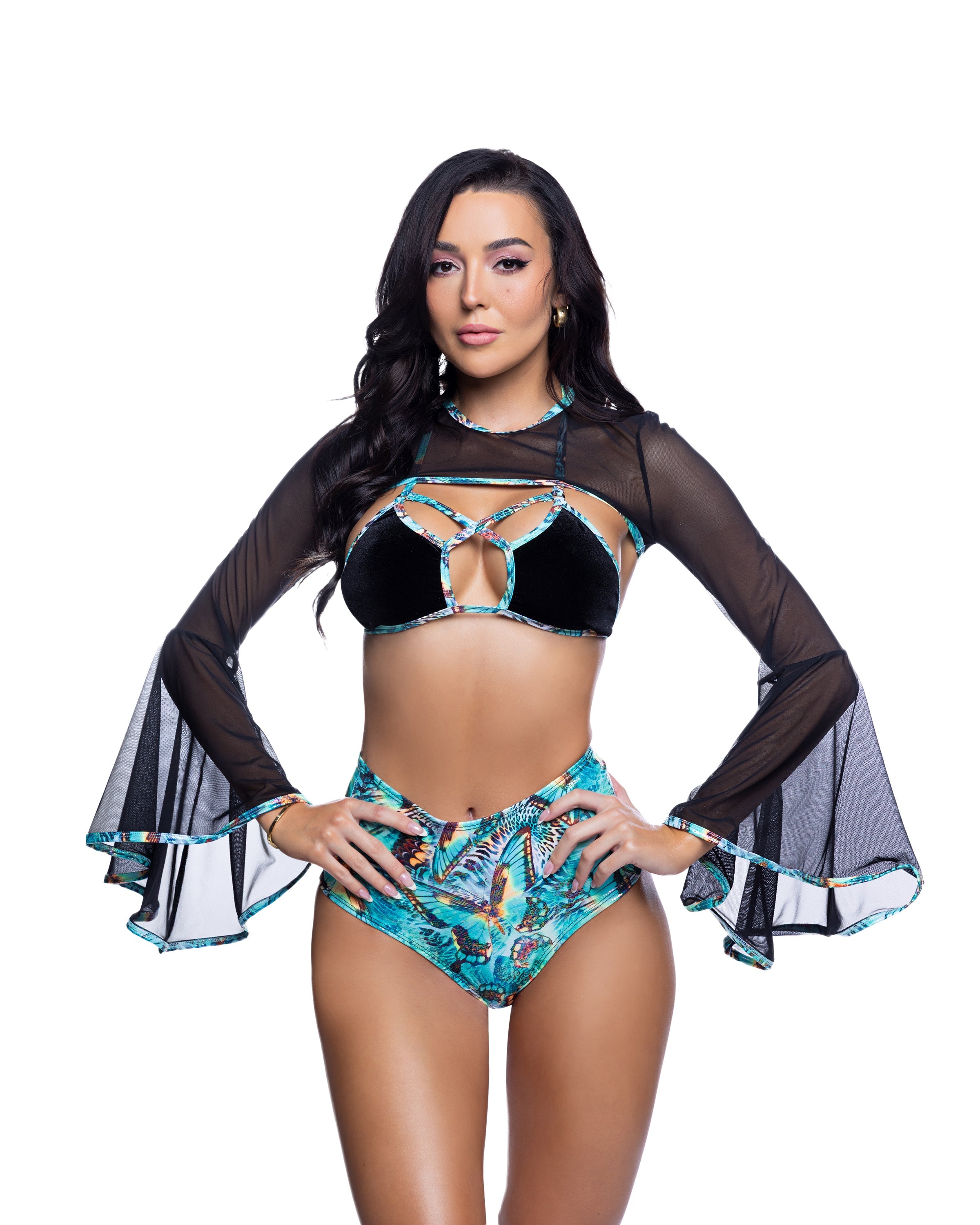 JR269 - Mesh Bell-Sleeve Shrug