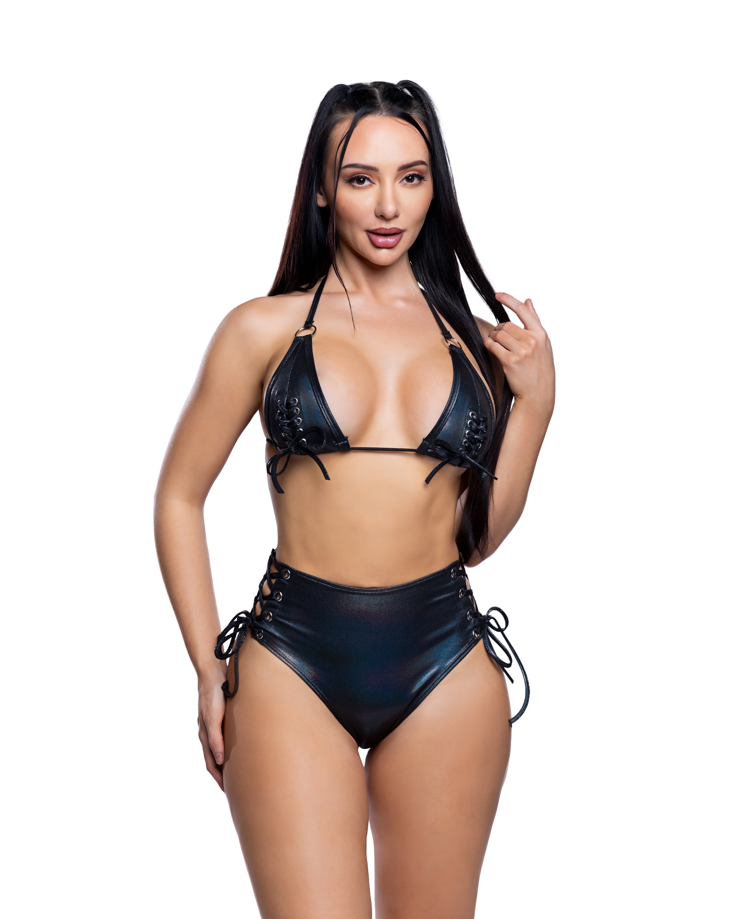 JR286 - Lace-up Top & High-Waist Short Set