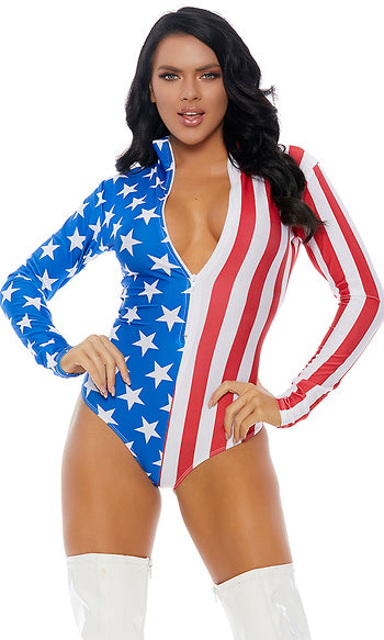 Zipfront Flag Bodysuit