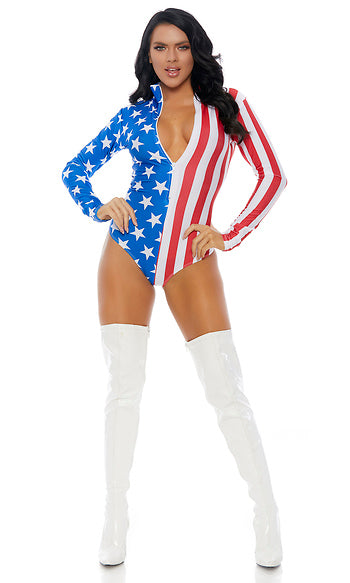 Zipfront Flag Bodysuit