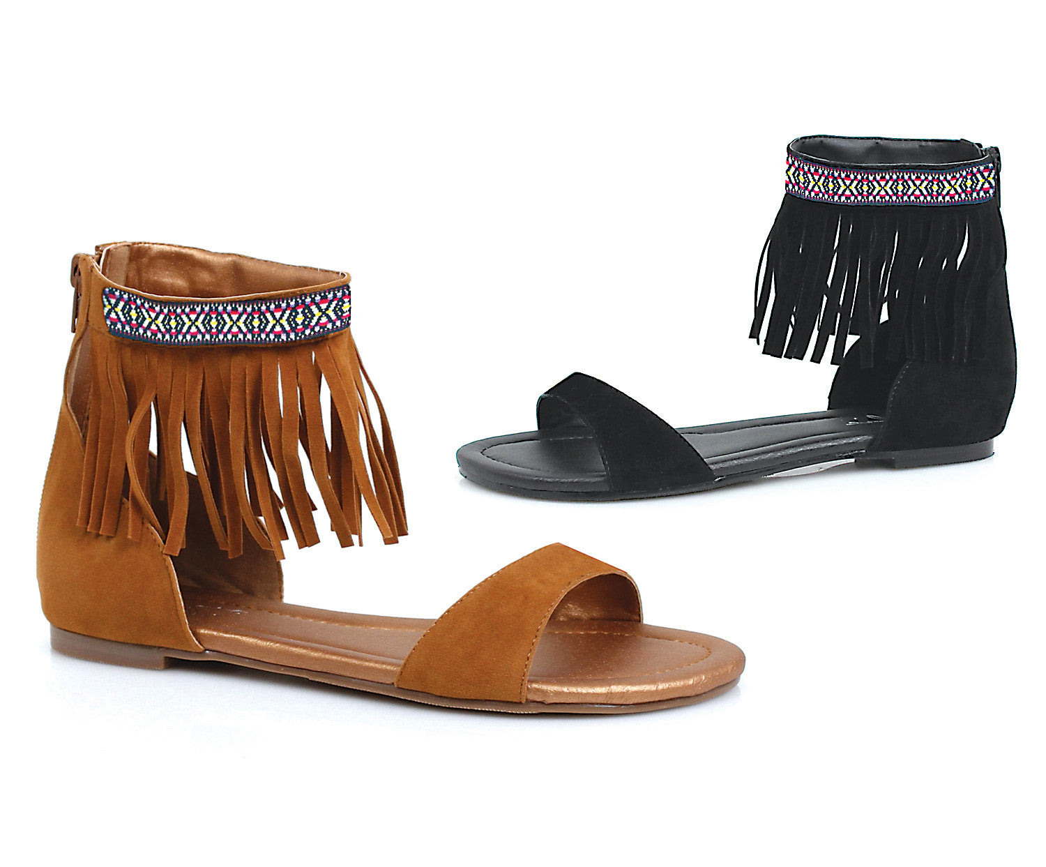 Tribal fringe native flat sandal with embroidered details