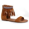 Tribal fringe native flat sandal with embroidered details