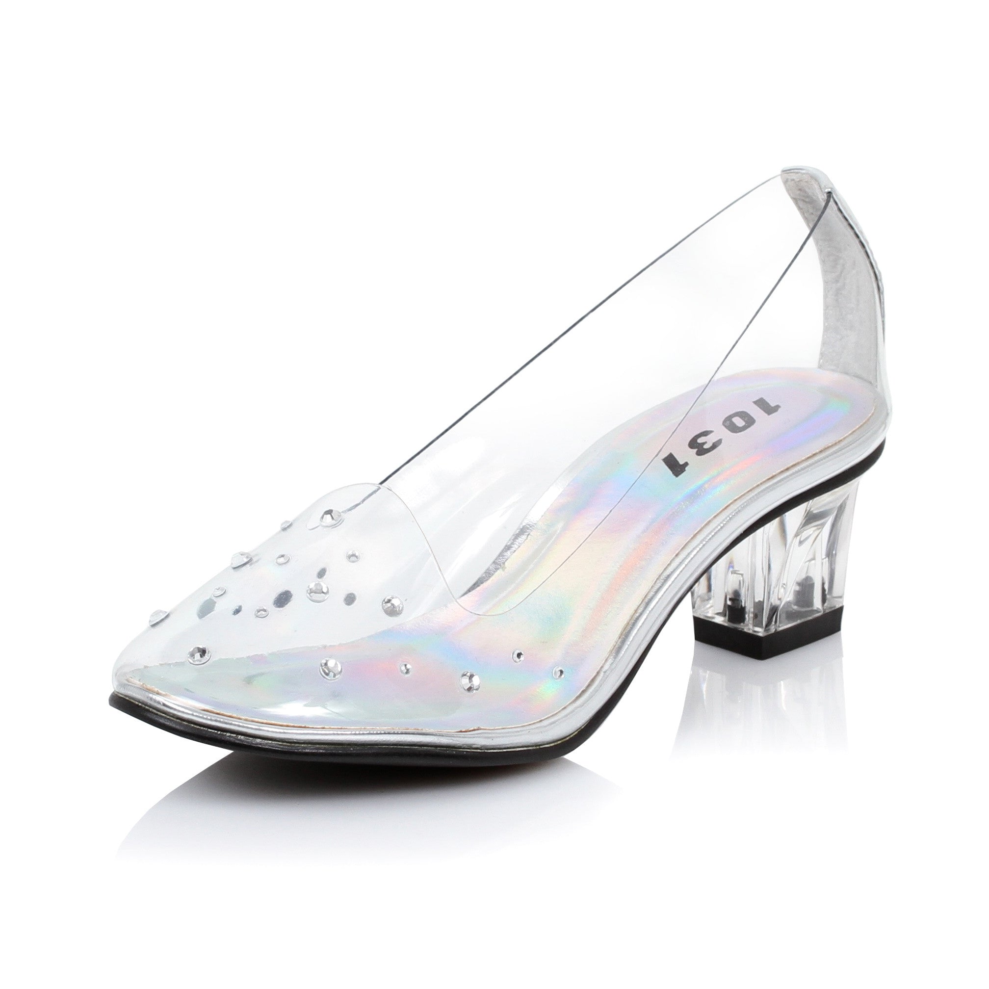 Child clear princess glass slipper with rhinestone accents