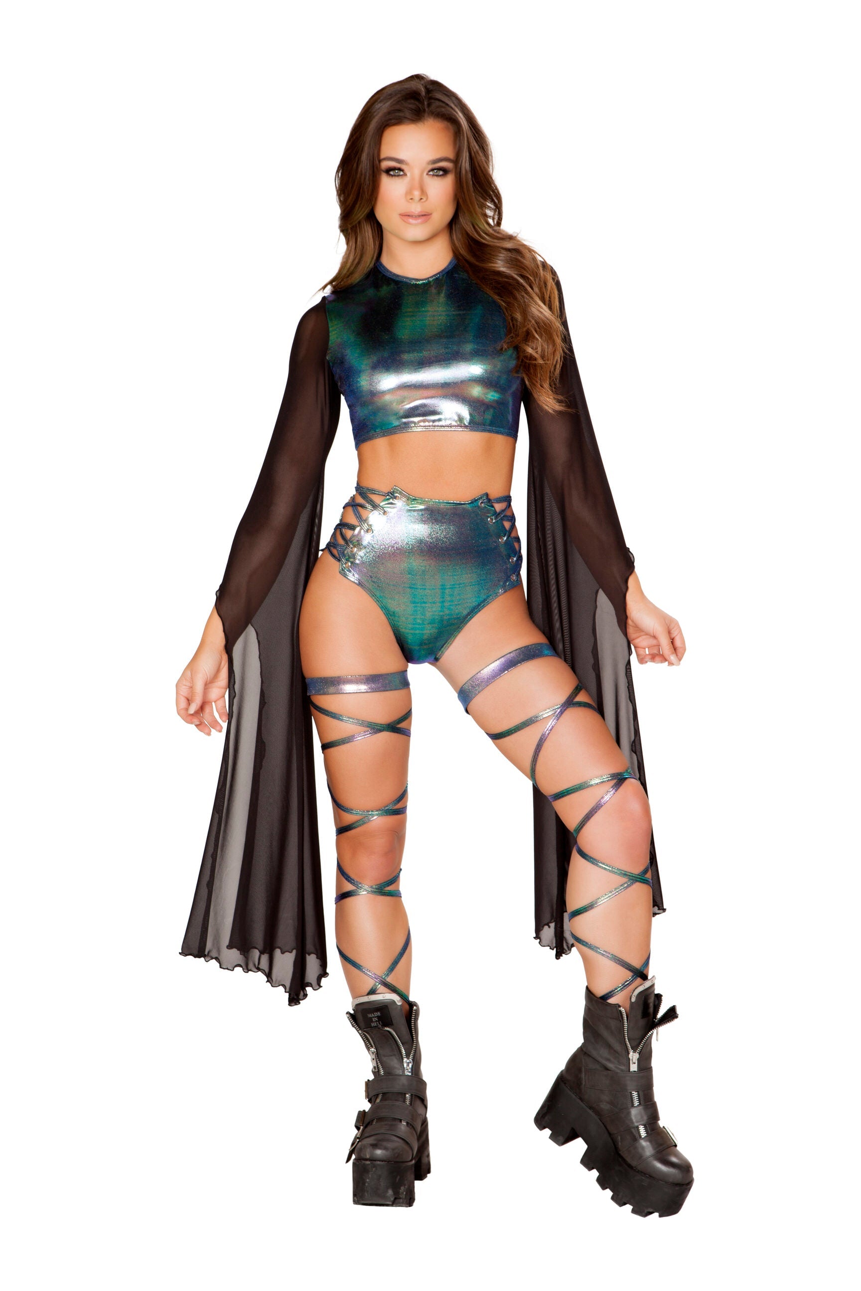 3604 - 1pc High-Waisted Shorts with Lace-up Detail