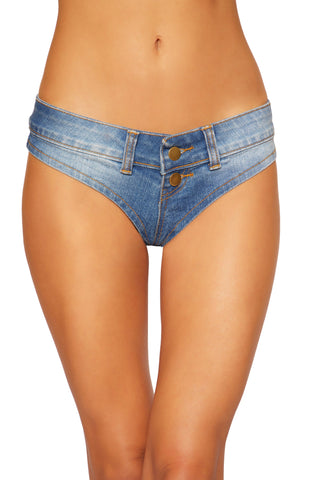 3773 - Denim Jean Shorts with Belt Loop and Button Front Detail