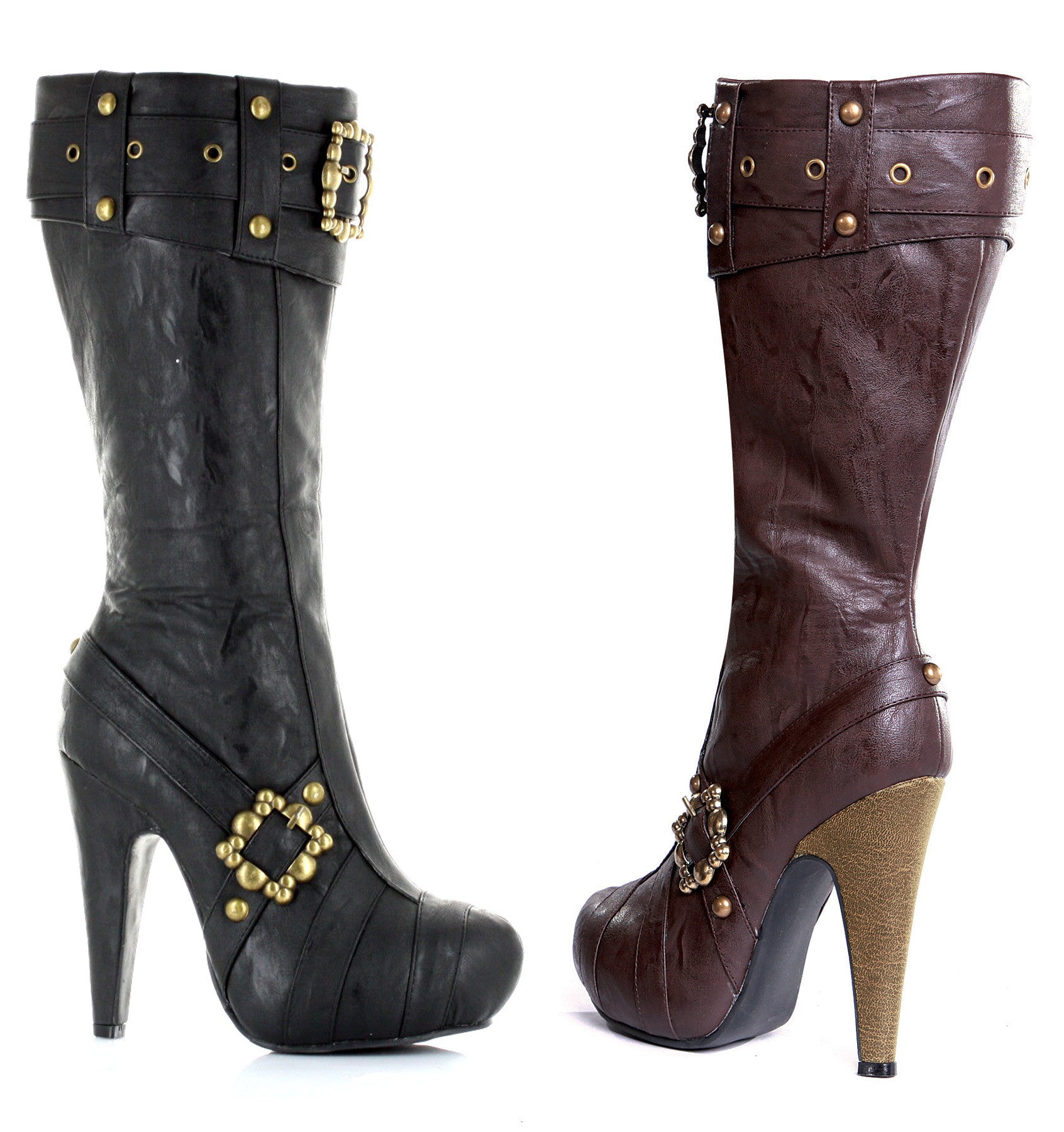 4" Knee High Steampunk Boots With Buckles And Studs. Women