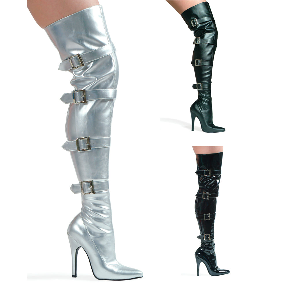 5" Heel Stretch Thigh Boot W/Buckles & Innerzipper.