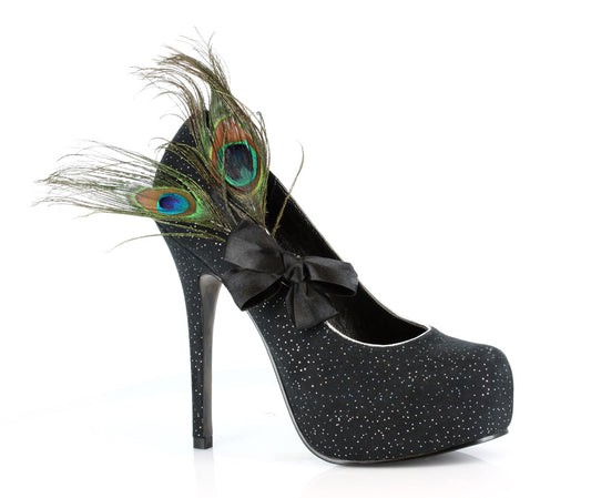 5" Heel with detachable peacock plume and bow