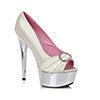 6" Satin Peep Toe Chrome Platform W/RhineStone Buckle