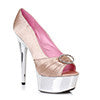 6" Satin Peep Toe Chrome Platform W/RhineStone Buckle