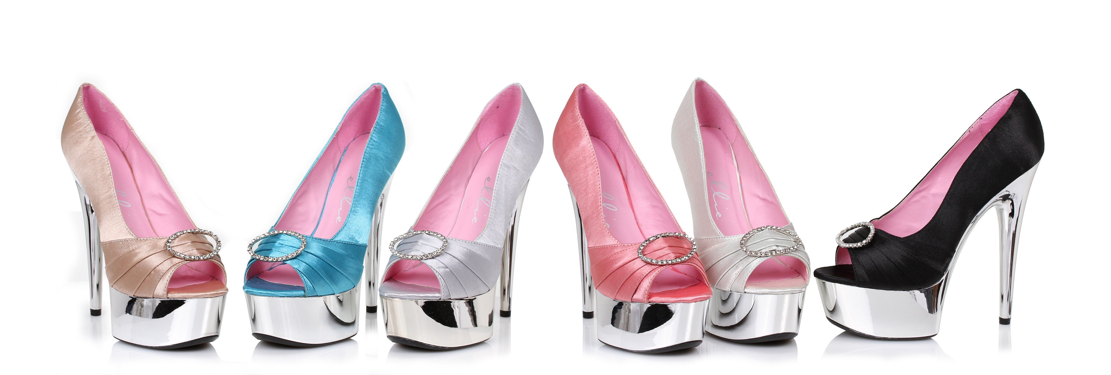 6" Satin Peep Toe Chrome Platform W/RhineStone Buckle