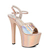 7" HEEL POINTED STILETTO SANDAL W/ METALLIC PLATFORM & UPPER