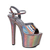 7" HEEL POINTED STILETTO SANDAL W/ METALLIC PLATFORM & UPPER