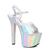 7" HEEL POINTED STILETTO SANDAL W/ METALLIC PLATFORM & UPPER