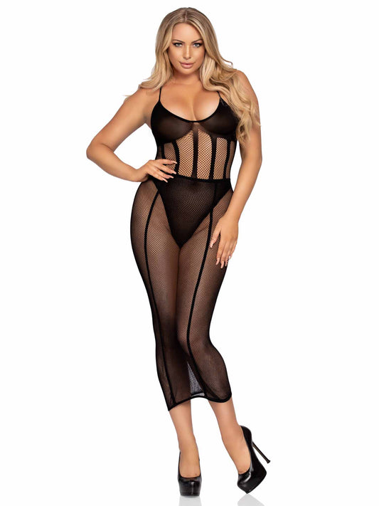 86967 - 2 Pc Net And Opaque Bodysuit And Matching Skirt.