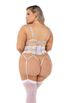 LI475 - Embroidered Lace Open Cup & Crotchless Gartered Teddy